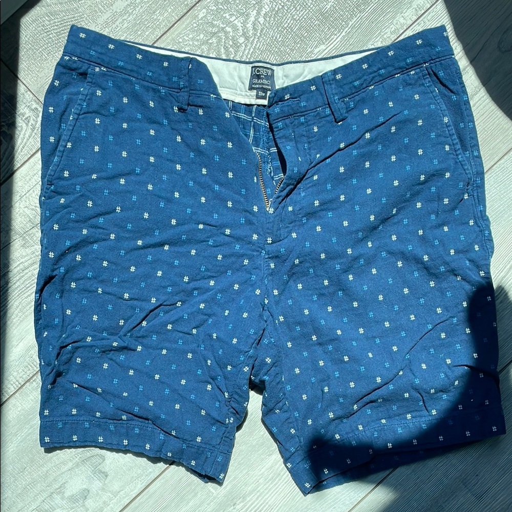 J. Crew Factory Blue Patterned Men's Flat Front Shorts